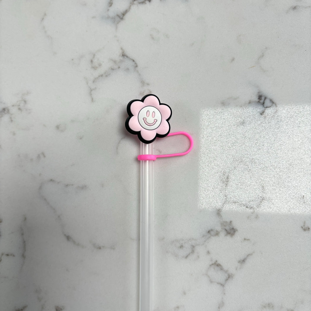 Pink Smiley Flower Straw Topper