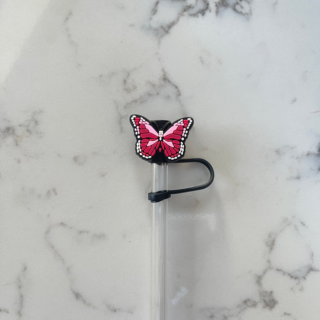 Pink Butterfly Straw Topper