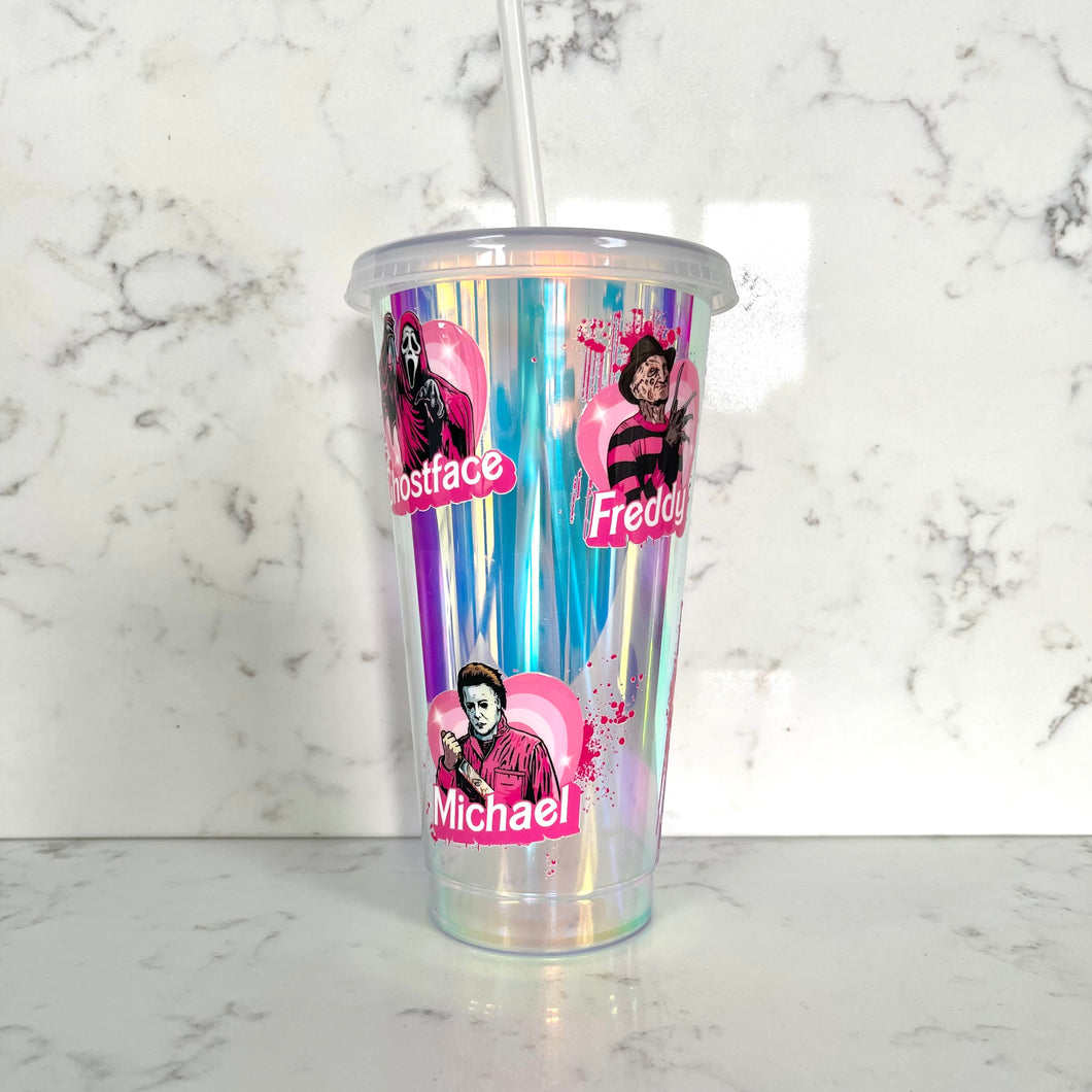 Horror Icons Pink Hearts Cold Cup