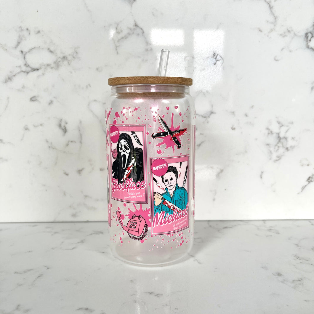 Horror Icons Pink Glass Tumbler