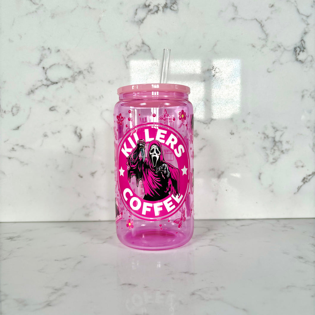 Killer Coffee Pink Glass Tumbler