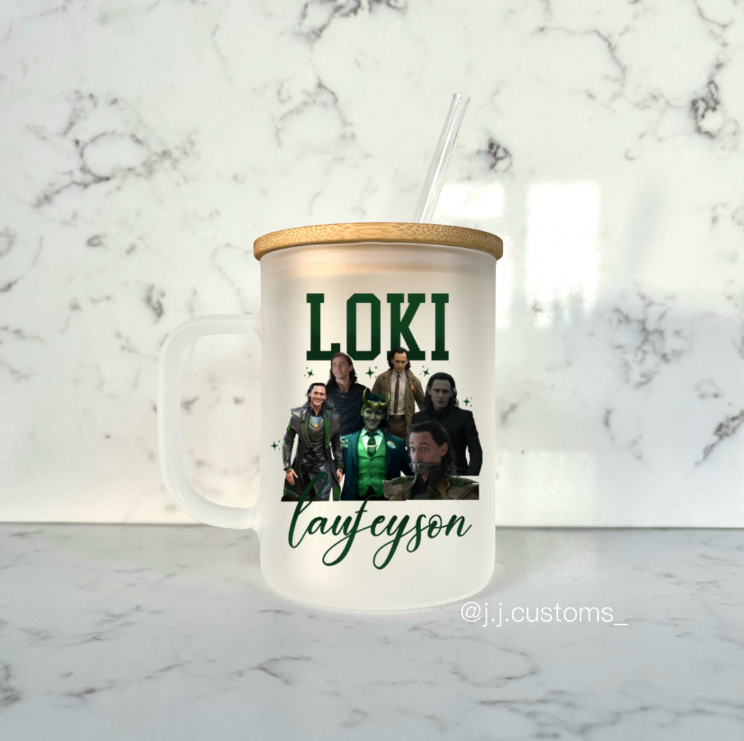 Loki Homage Glass Mug with lid