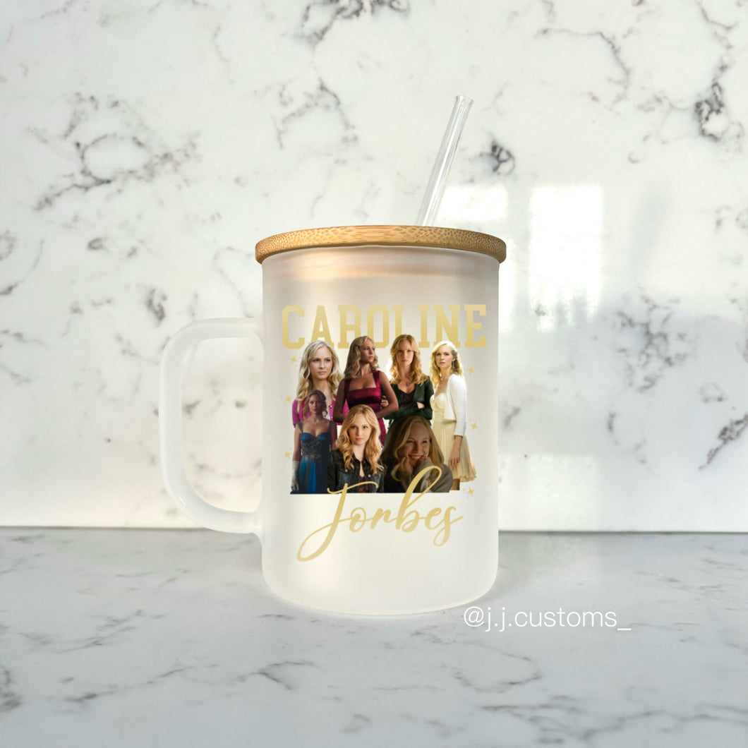 Caroline Homage Glass Mug with lid