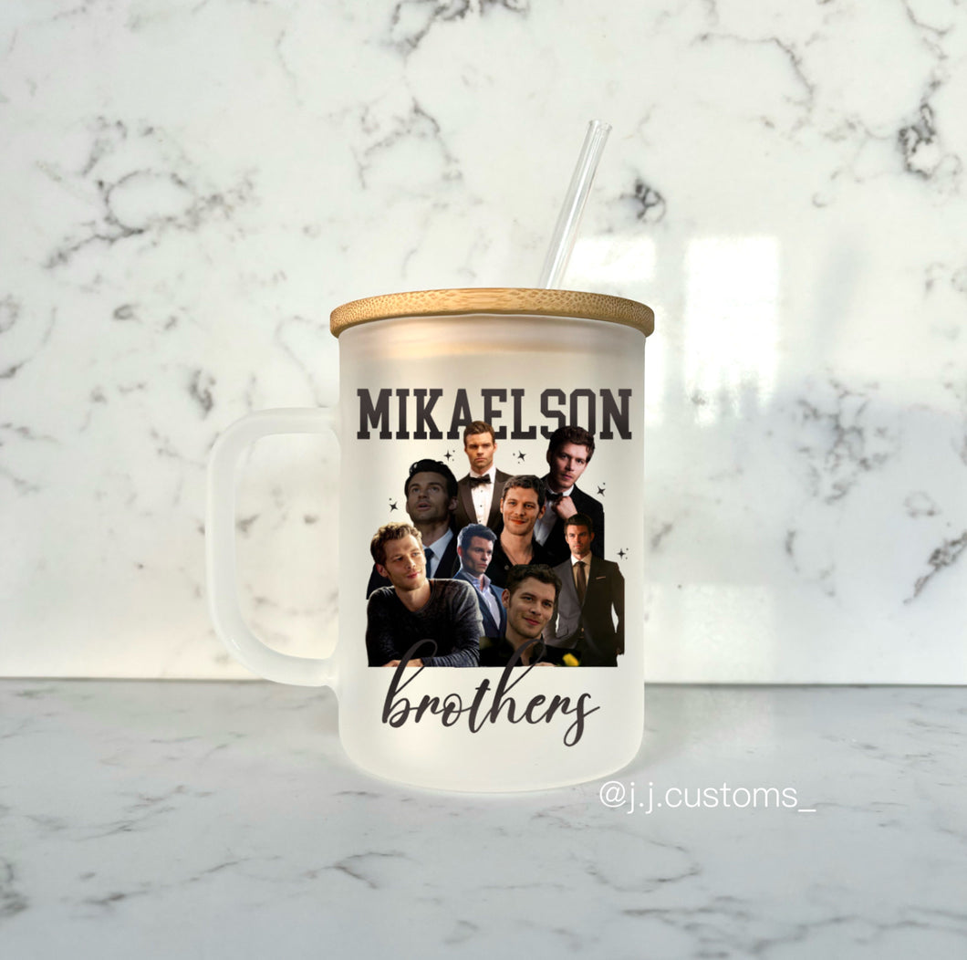 Mikaelson Brothers Homage Glass Mug with lid
