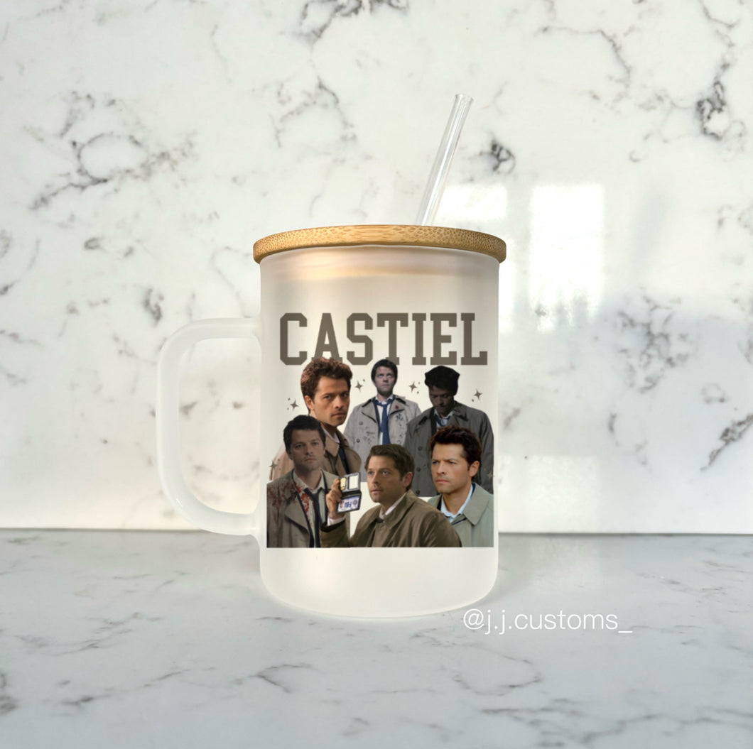 Castiel Homage Glass Mug with lid