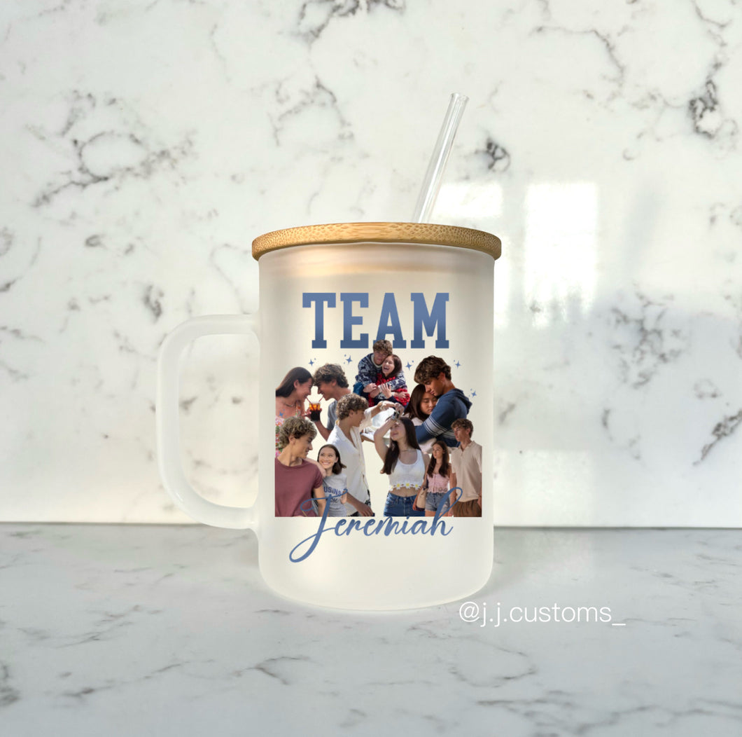 Team Jeremiah Homage Glass Mug with lid