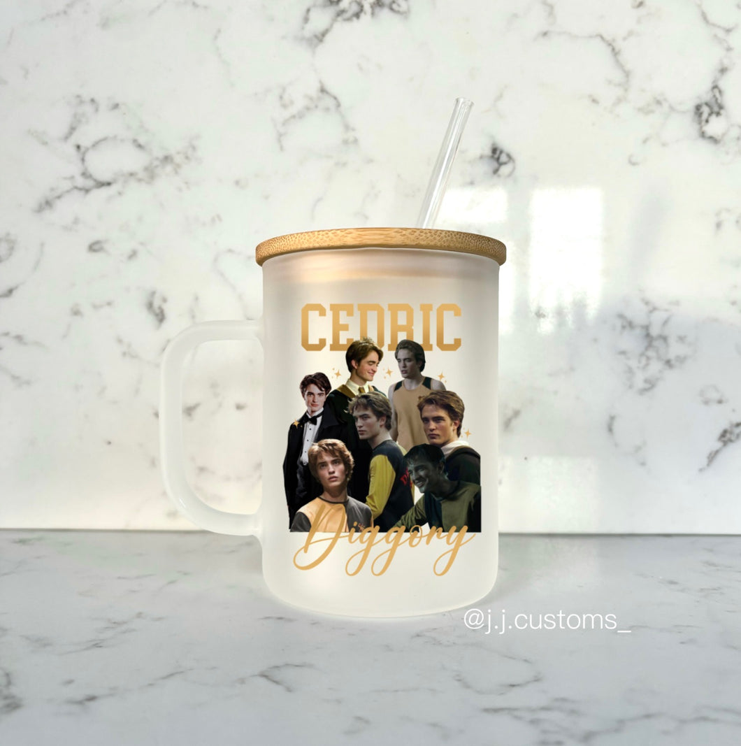 Cedric Homage Glass Mug with lid