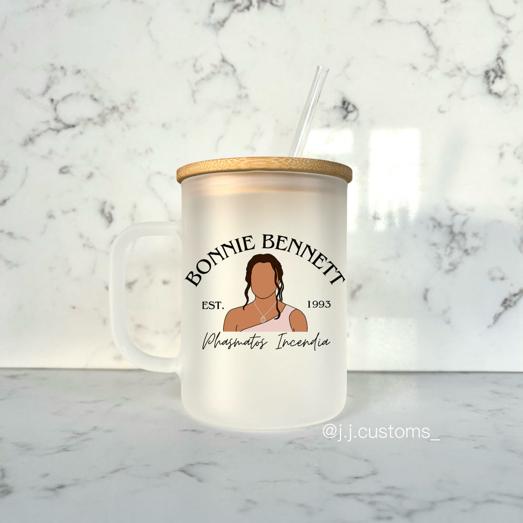 Bonnie Est. Glass Mug with lid
