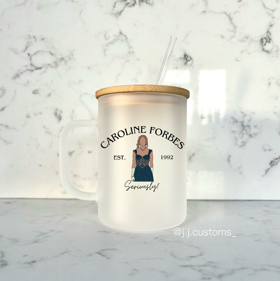 Caroline Est. Glass Mug with lid