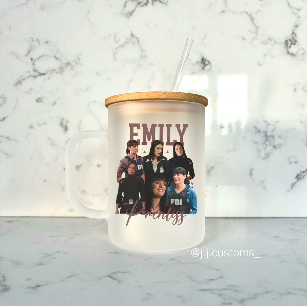 Prentiss Homage Glass Mug with lid