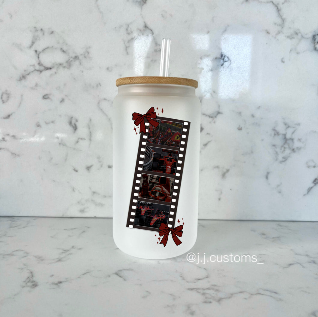 Red Racing Bow Glass Tumbler