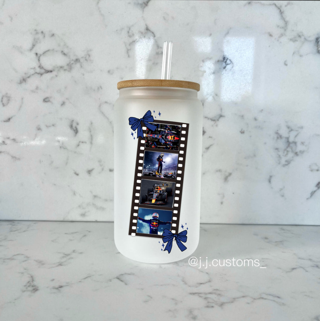 Blue Racing Bow Glass Tumbler