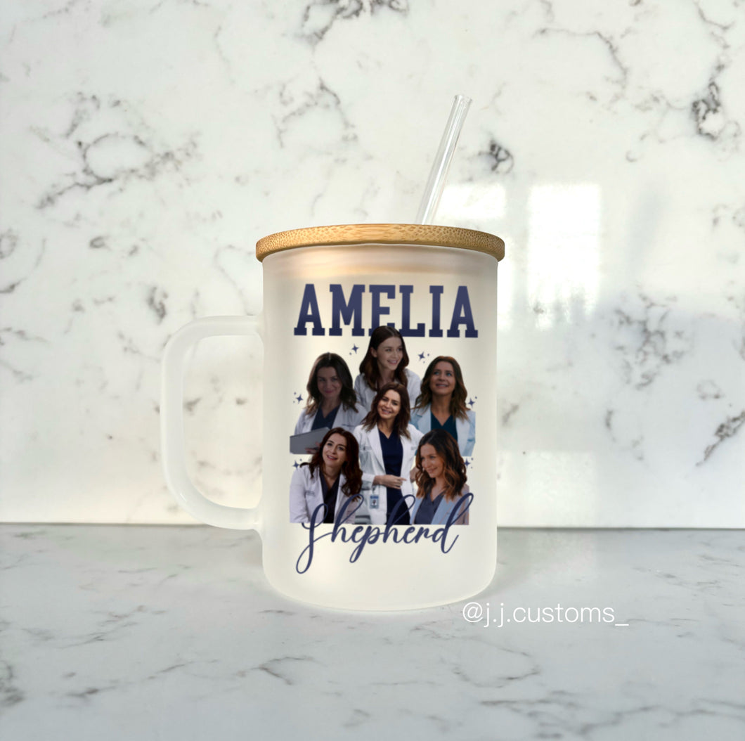 Amelia Homage Glass Mug with lid