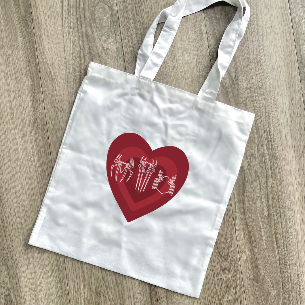 Red Spidey Heart tote bag